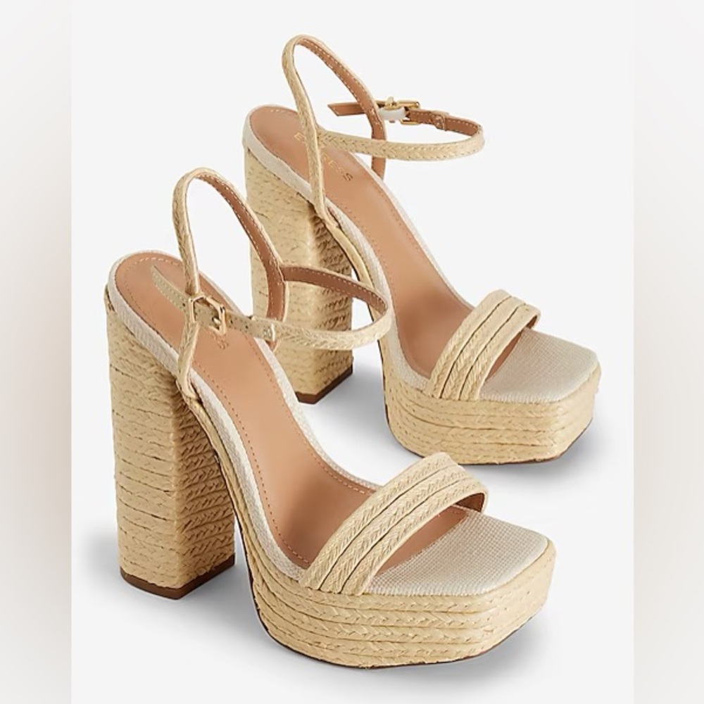 Woven Straw Platform Heeled Sandals NWOT